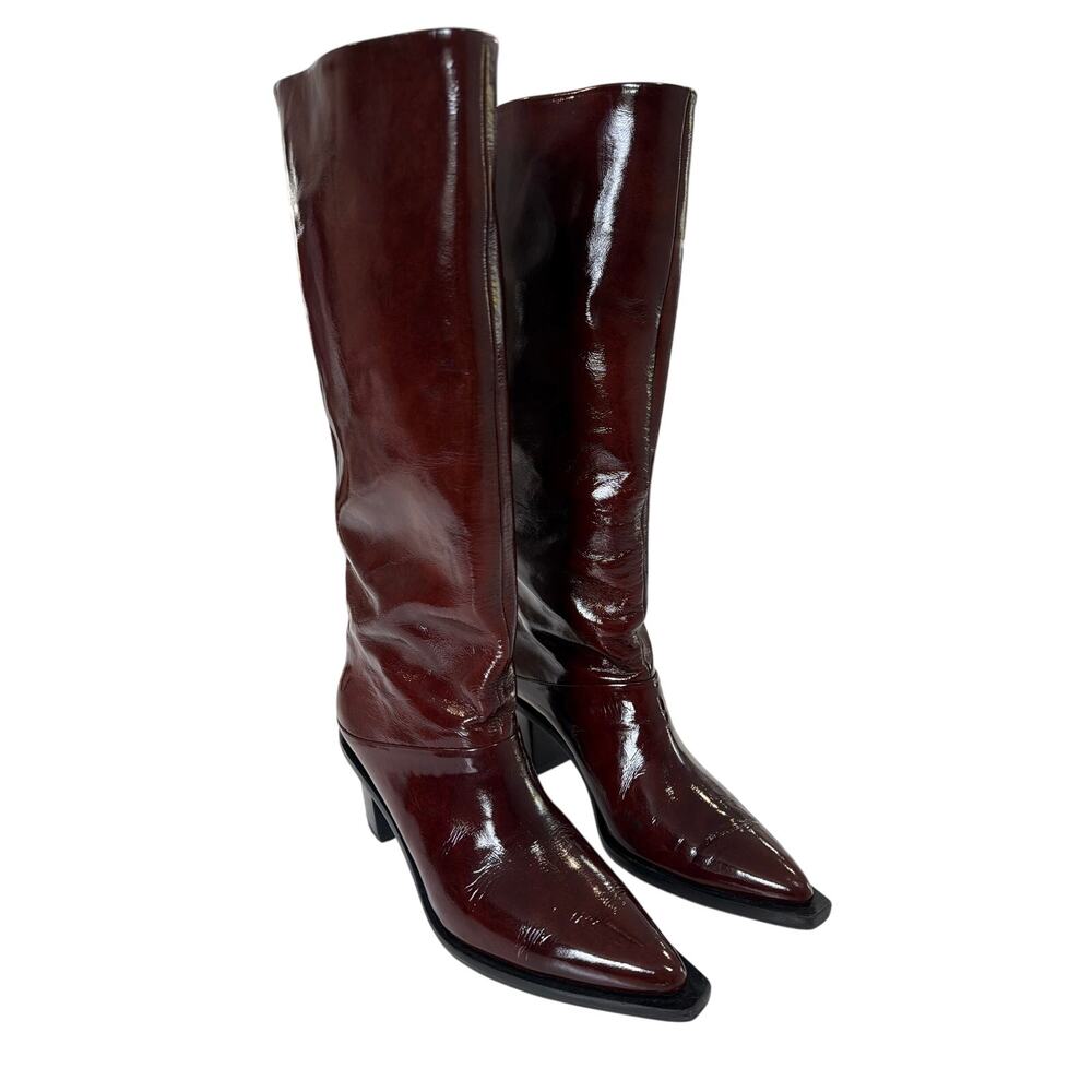 Rachel Comey Rene Patent Leather Oxblood Knee High Boots Size 9.5